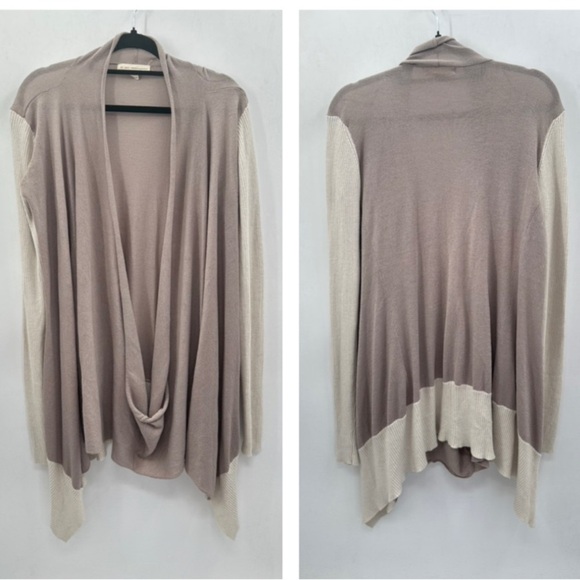 BY GRO ABRAHAMSSON two tone soft coastal grandma boho quiet luxury wrap cardigan - Picture 1 of 14